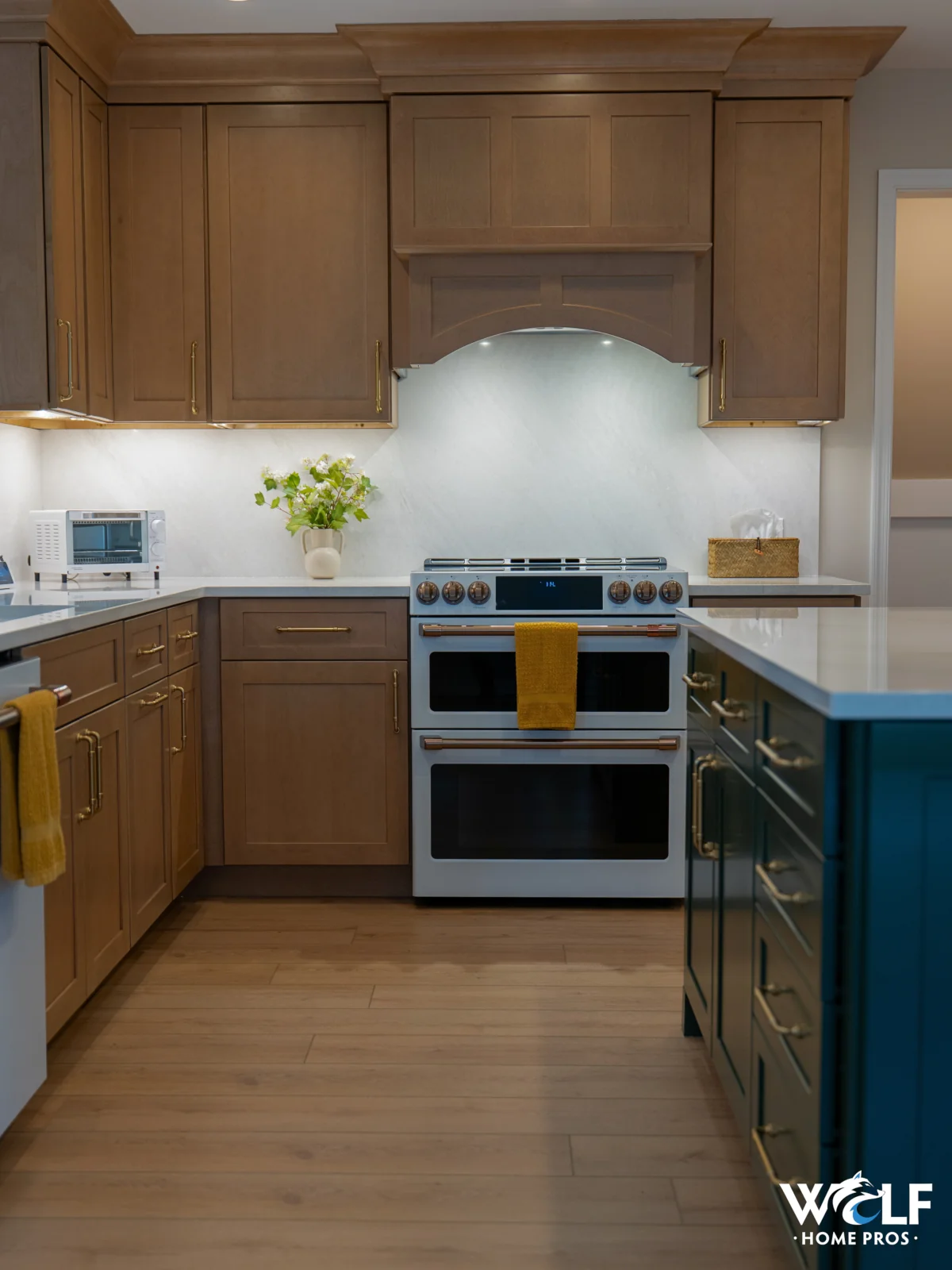 Custom kitchen remodel with new cabinetry, island, and appliances in Chester Springs, PA.