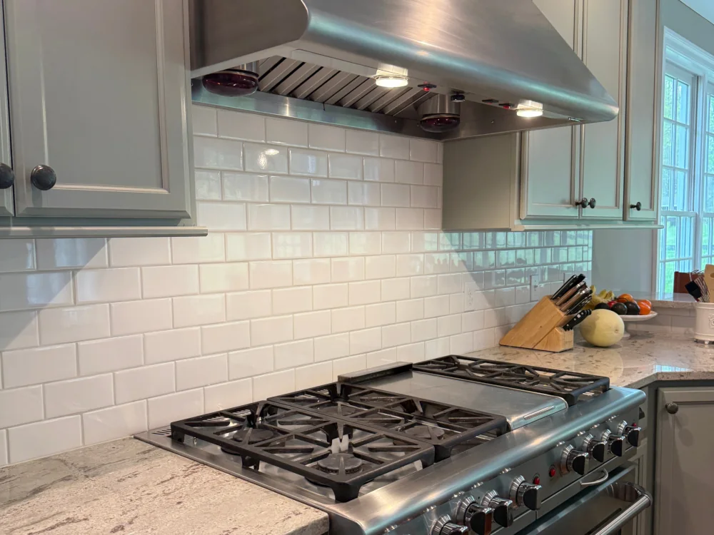 White subway tile backsplash installed in a West Chester, PA kitchen